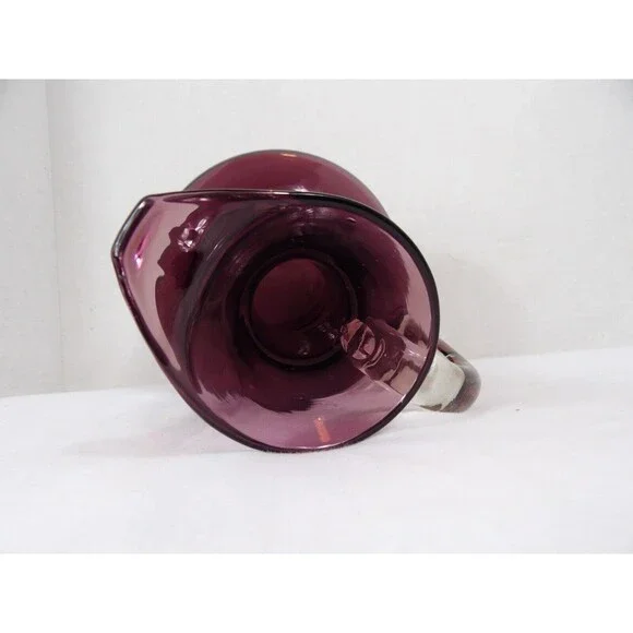 Vase Pitcher Amethyst Hand Blown Glass Pontil Purple Clear Handle 7.5" Tall MCM - Picture 6 of 16